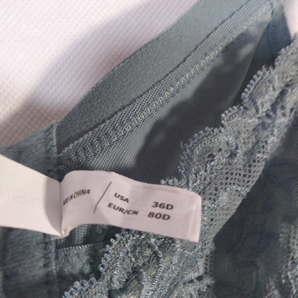 HSIA Teal FLOWER POWER Freesia Lace Underwire Bra Size 36D - Picture 5 of 6